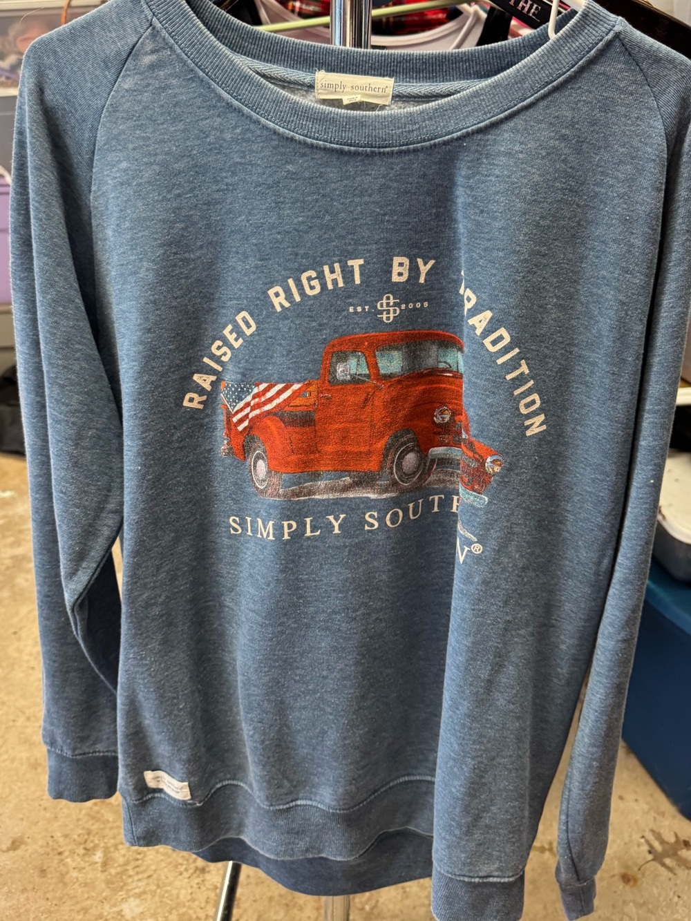 Simply Southern Blue Graphic Sweatshirt with Red Truck size medium